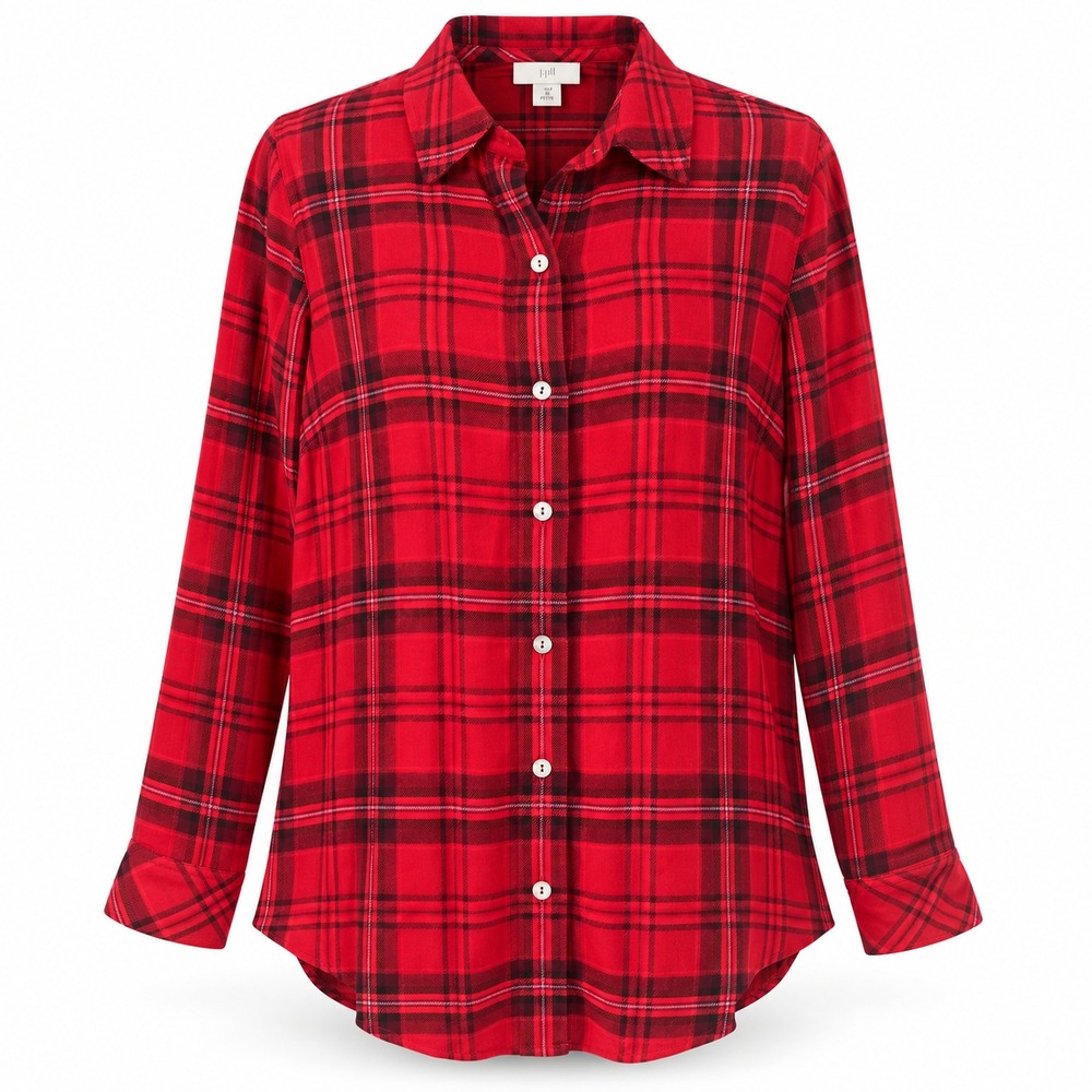 J. JILL Plaid Shirt Womens Sz M PETITE Button Front Top Cabincore Rustic Grunge